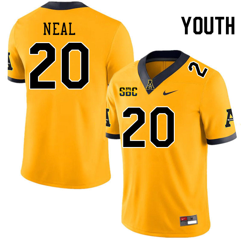 Youth #20 Kaleb Neal Appalachian State Mountaineers College Football Jerseys Stitched-Gold